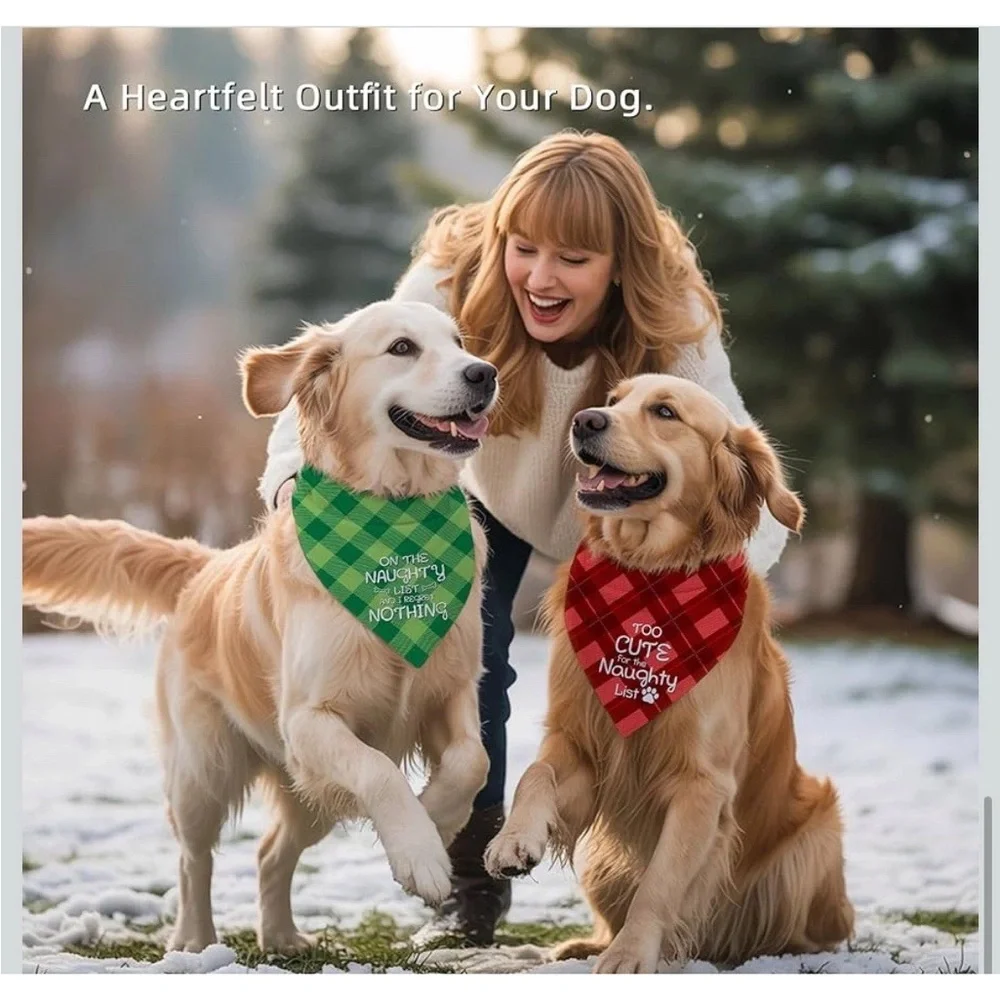 Set Of 2 Christmas Bandana For Medium To Large Dog Pet Christmas Plaid Scarfs